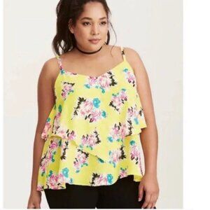 Torrid Women's Floral Yellow Chiffon Layered Cami Tank Top ~ 3 (22-24)